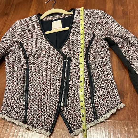 Rebecca Taylor Leather Trim Asymmetrical Zip Moto Blazer Jacket - Picture 14 of 15